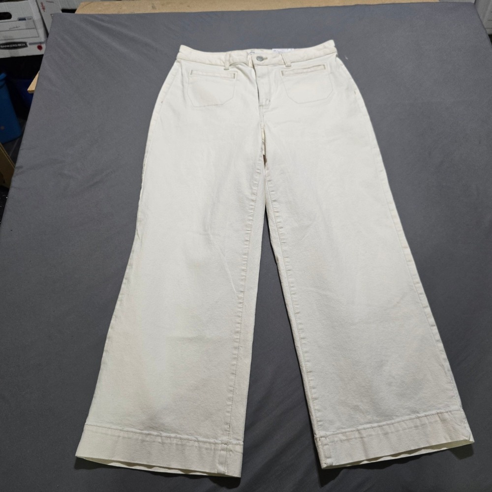new Sonoma Wide Leg Pants Women 14 Raw Ecru High Rise Patch Pocket